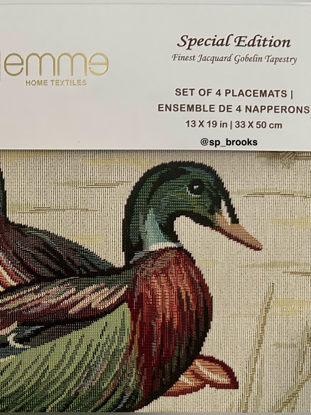 🎁4PC Emme Special Edition Gobelin Tapestry Placemats 13x19” Emme Placemats Duck